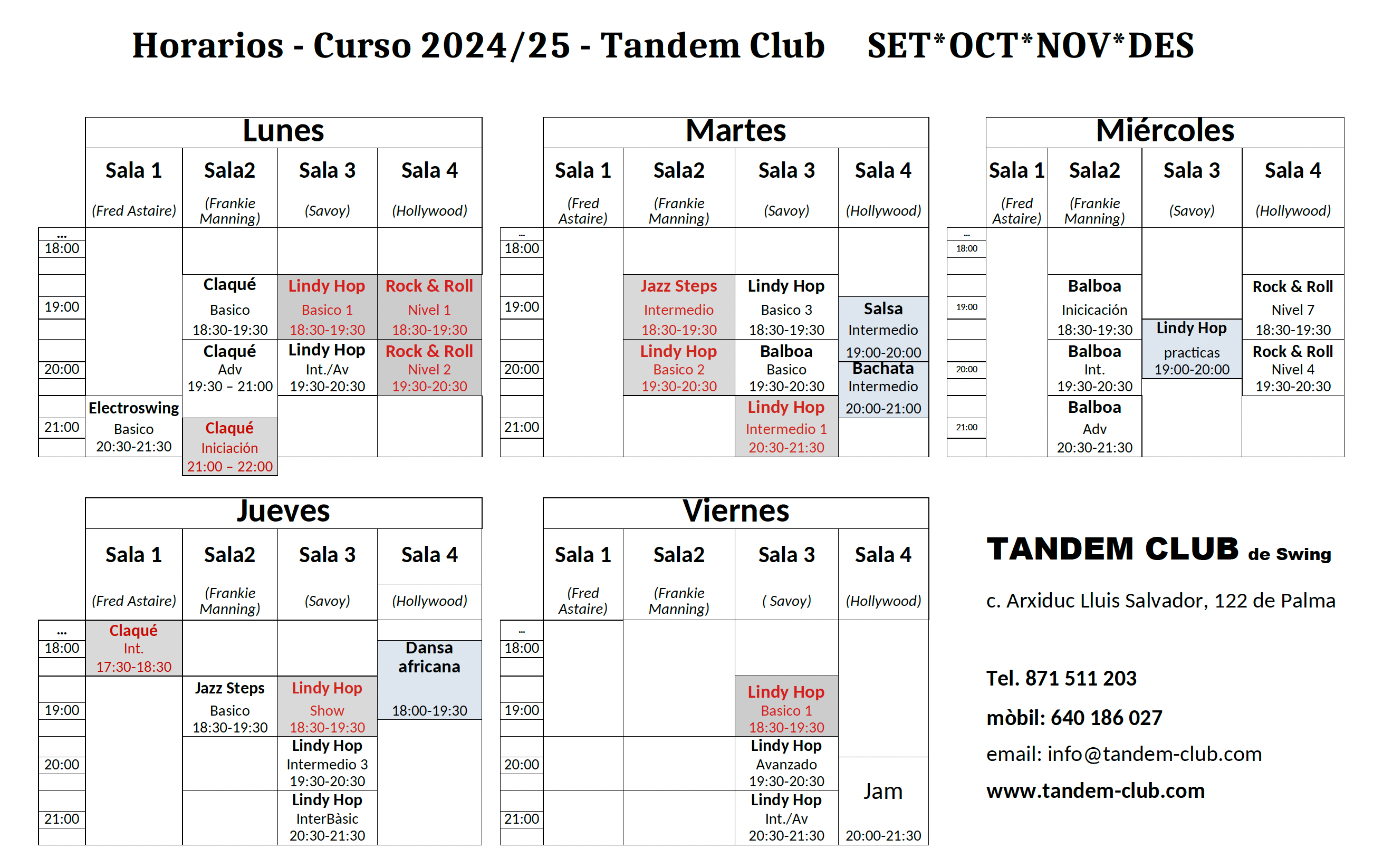 Horarios de Septiembre a Diciembre del 2024